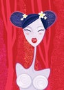 Asian woman Ã¢â¬â geisha on red summer background